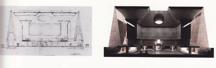 LOUIS KAHN'S SKETCH AND MODEL OF SANCTUARY, PROPOSED NEW HURVA SYNAGOGUE, JERUSALEM (NEVER REALIZED)